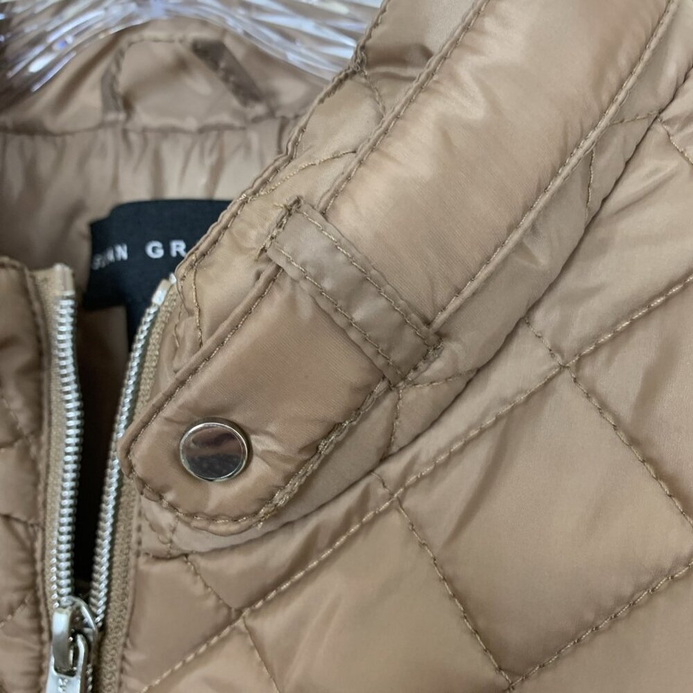 Susan Graver Womens XL Quilted Jacket Ponte Side Panels Zip Pockets Tan Puffer - Picture 7 of 14